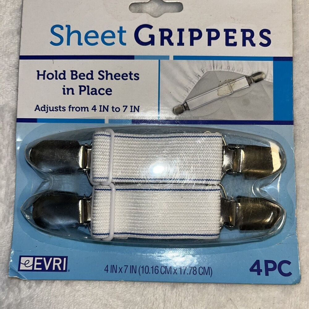 Evri Bed Sheet Straps Grippers Fasteners - Elastic Fastening Grips - 4 Piece New